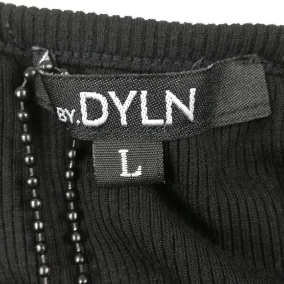 BY DYLN Womens Silo Crop Top Black Ribbed Crossover Halter Spaghetti Strap L New - Picture 7 of 9